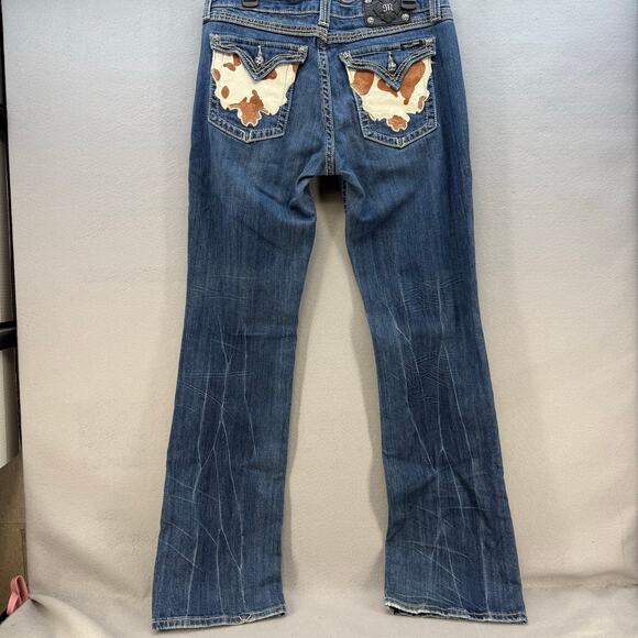 Miss Me Jeans Women's 33 (16) Blue Boot Cut Cow Print Western Preppy Blingy - Picture 3 of 15